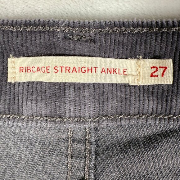Levis Ribcage Straight Ankle Pants Women Size 27 Gray Corduroy High Rise 28x26 - Picture 7 of 16